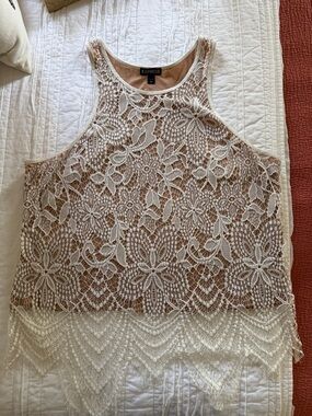 Express Cream Lace Overlay High-Neck Camisole